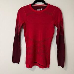 Smartwool Intraknit Merino 200 Base Layer Top Red Burgundy Womens XS